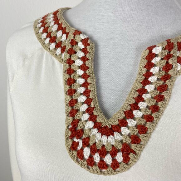 Soft Surroundings | NWT Sarita Top Cream Soft Knit Crochet Neckline 3/4 Sleeve - Picture 6 of 11